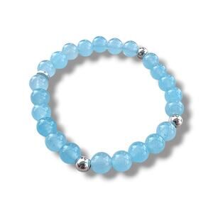 UTC HSN signed Silver 925 Aquamarine Stone Stretch Beaded Bracelet 7" Signed New